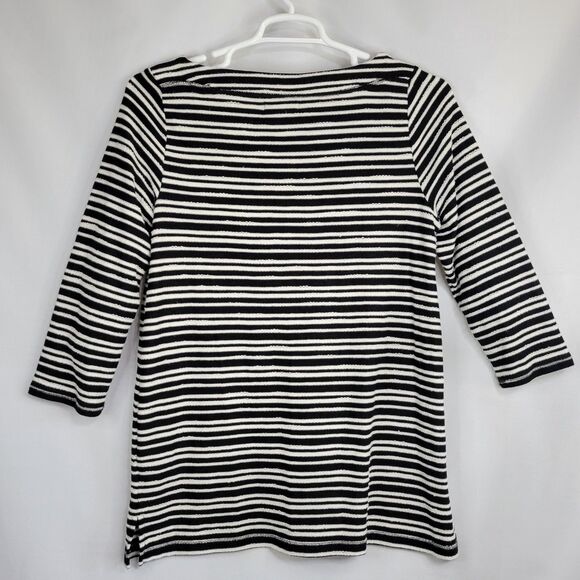 Liz Claibourne Weekend black white striped boat neck 3/4 sleeve top size large - Picture 2 of 6